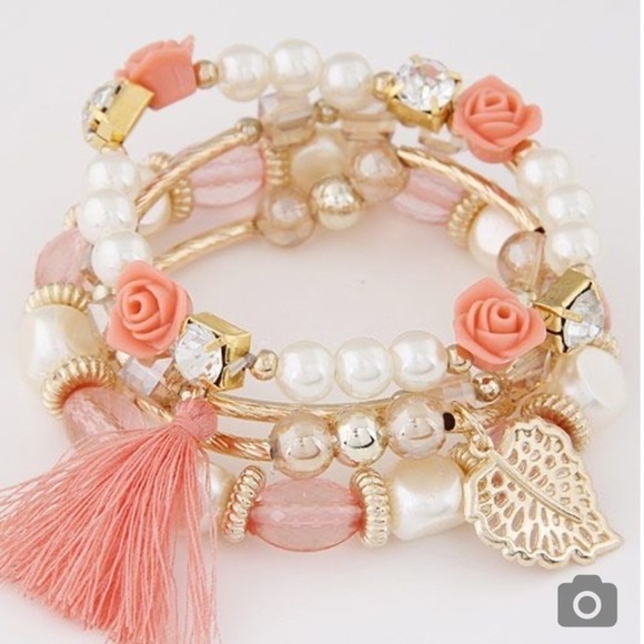 STACKABLE bracelets (4) w/peach tassel. Boho. NWT - Picture 1 of 2